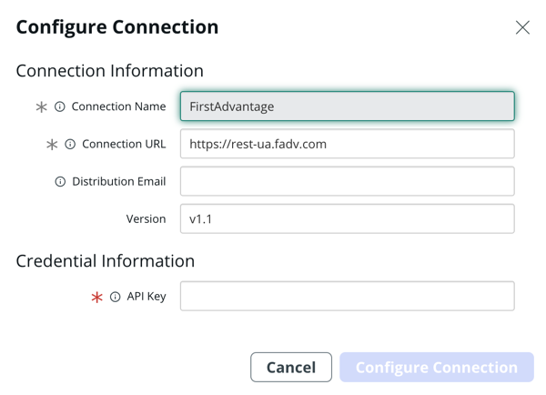 First Advantage connection form.