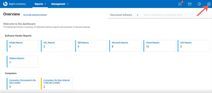 BigFix Inventory portal Overview page.