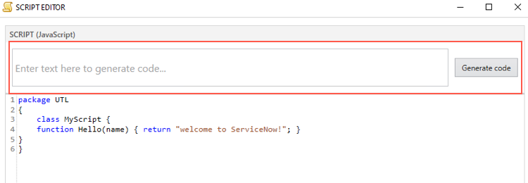 Generate code button and prompt in Script Editor