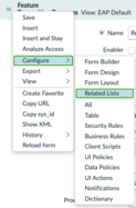 Additional options menu to configure related lists for your planning items.