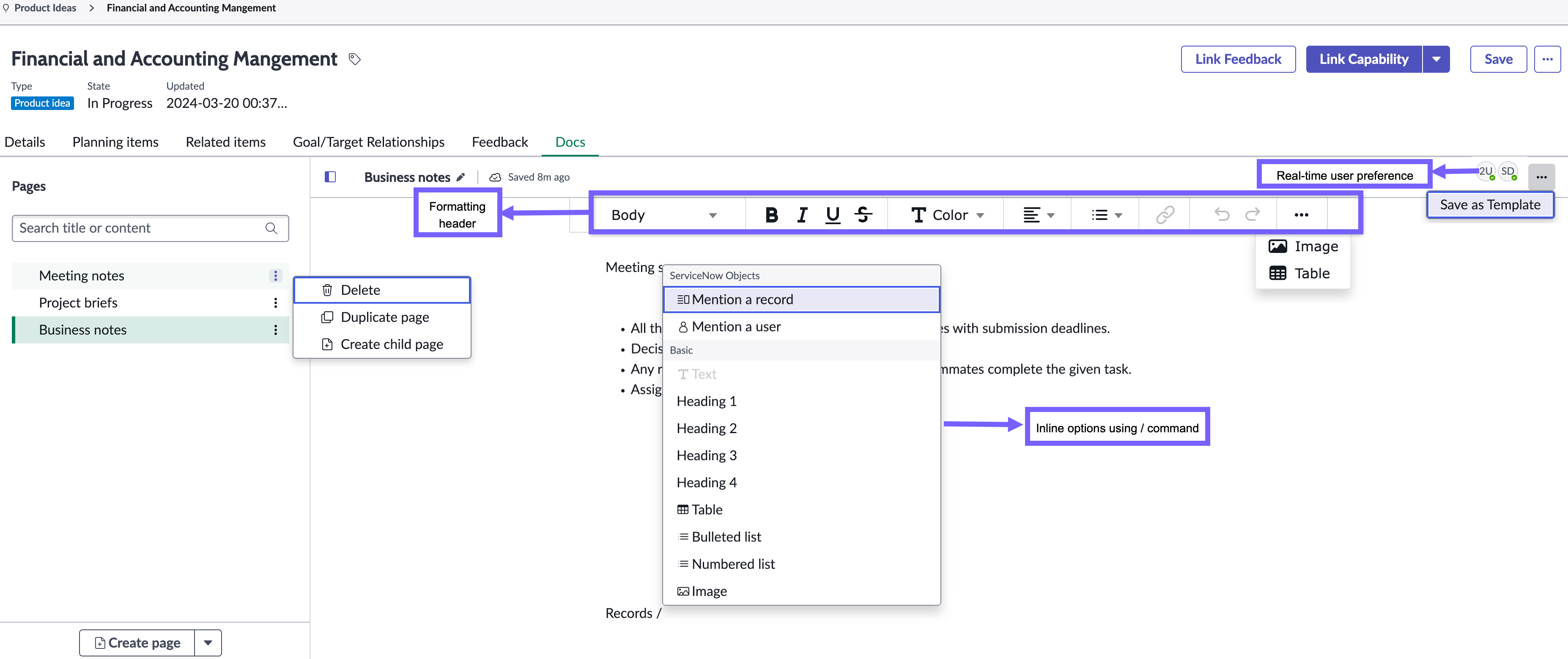 Quick overview of Docs tab in Product idea.