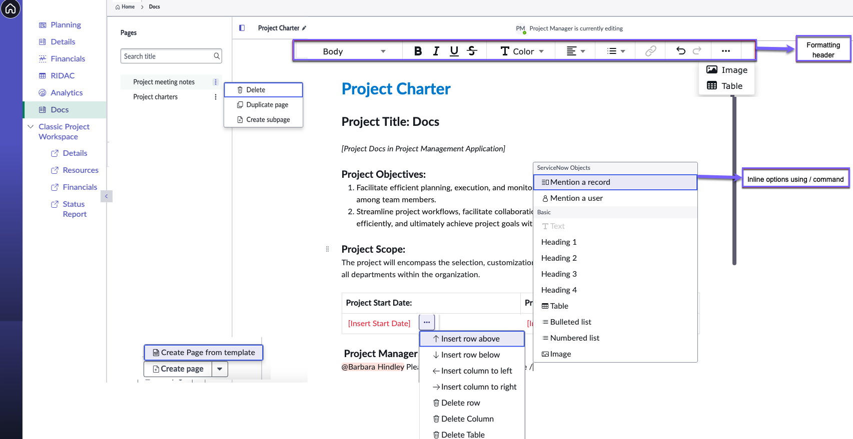 Quick overview of Docs page in Project Workspace.