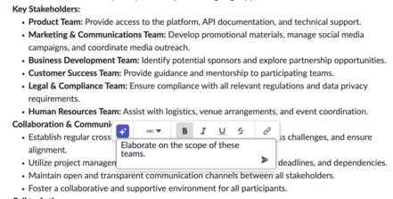 Now Assist inline prompt for selected content on the page.