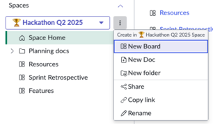 Spaces more options menu.