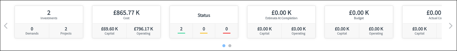 Screen capture of investment widgets