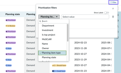 Apply filters for Prioritization.