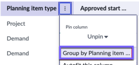 Prioritization page grouping option from column actions.