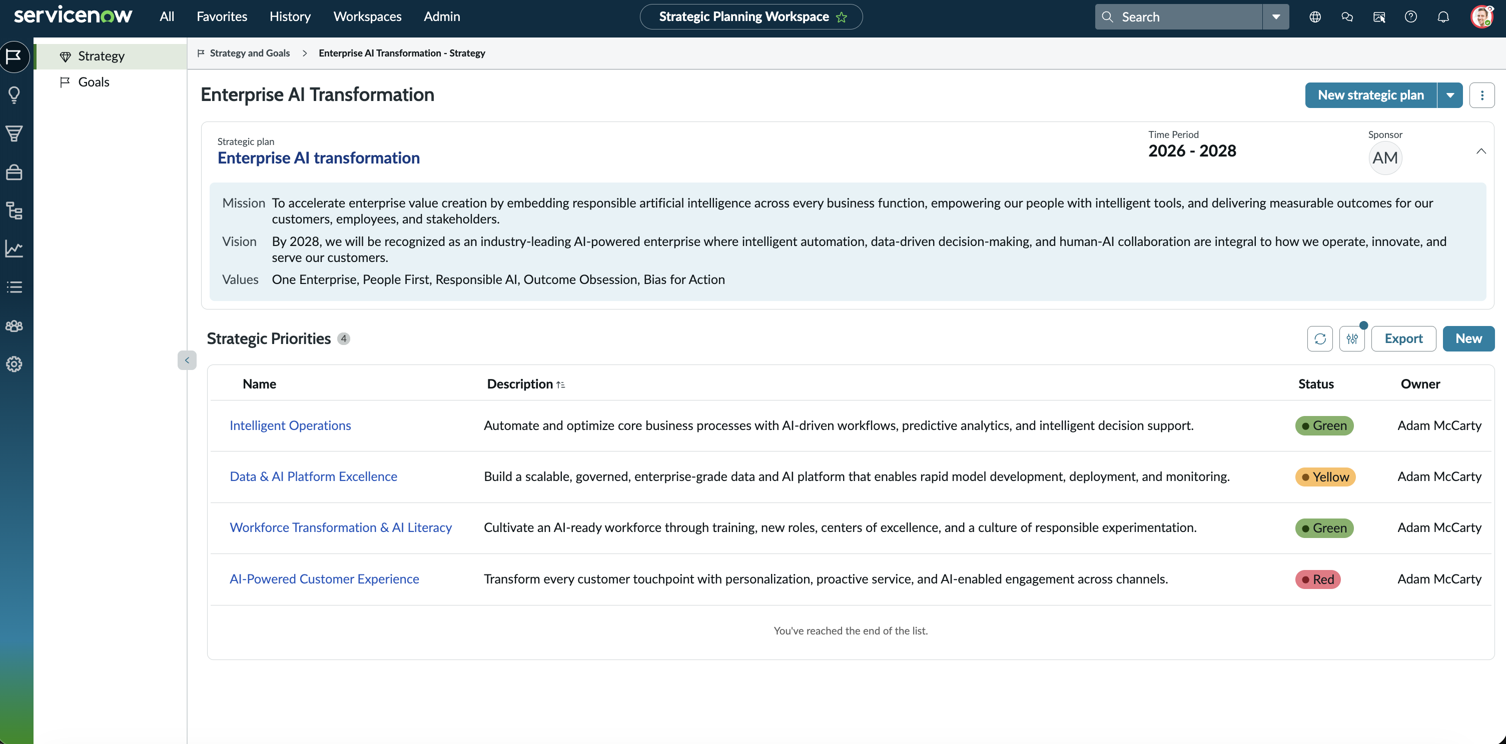 Creating and managing strategic plans and strategic priorities in a board.