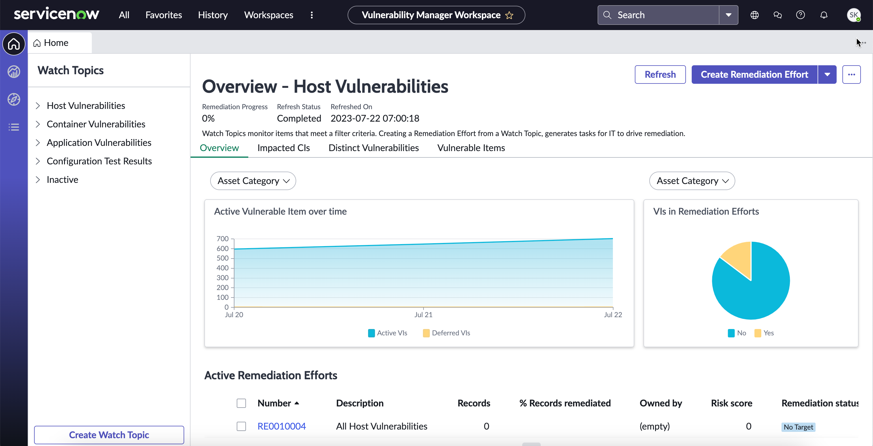 버전 19.0 Vulnerability Manager Workspace 홈페이지
