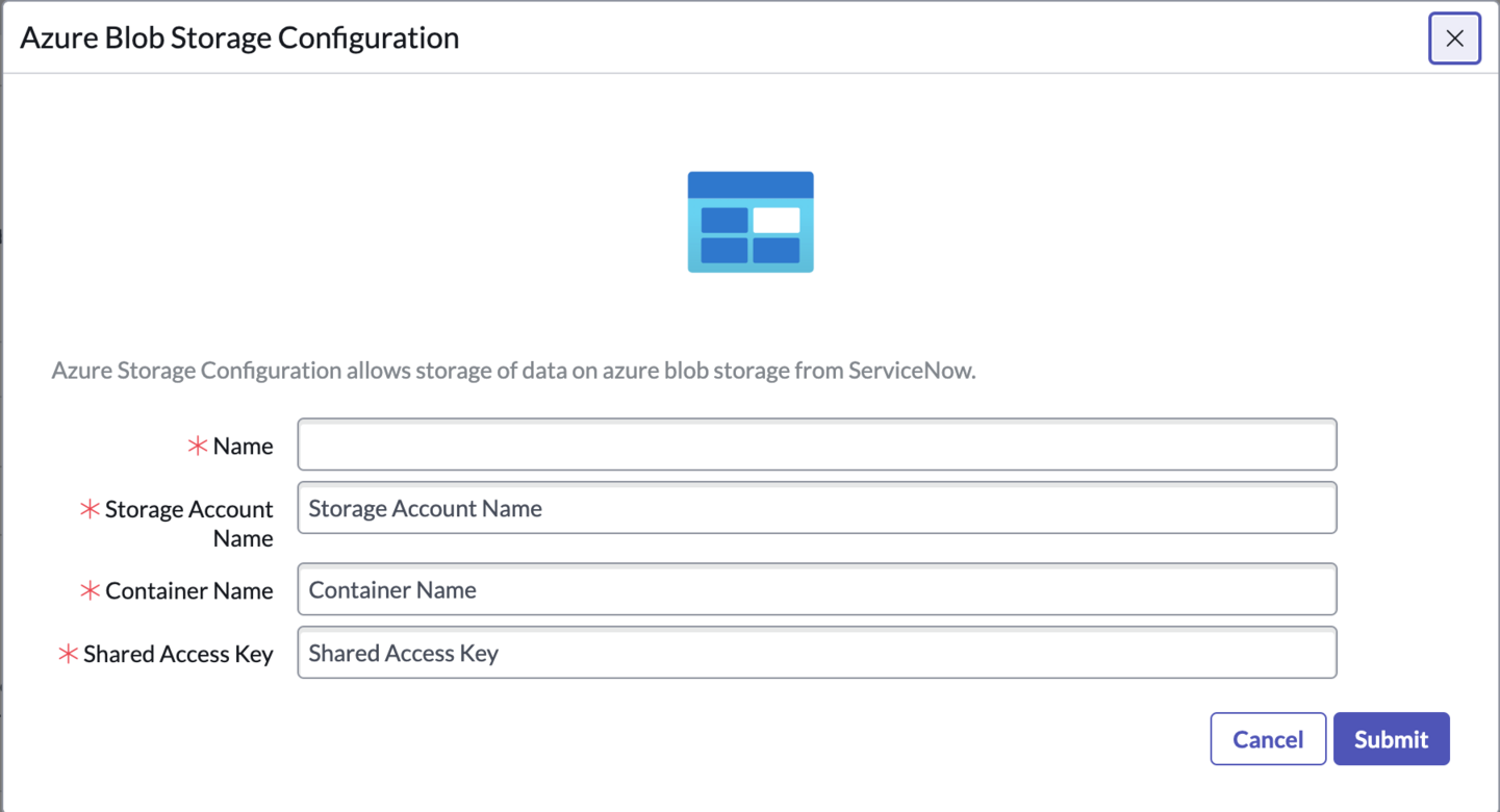 Azure Storage 구성에 대한 업데이트를 클릭합니다.
