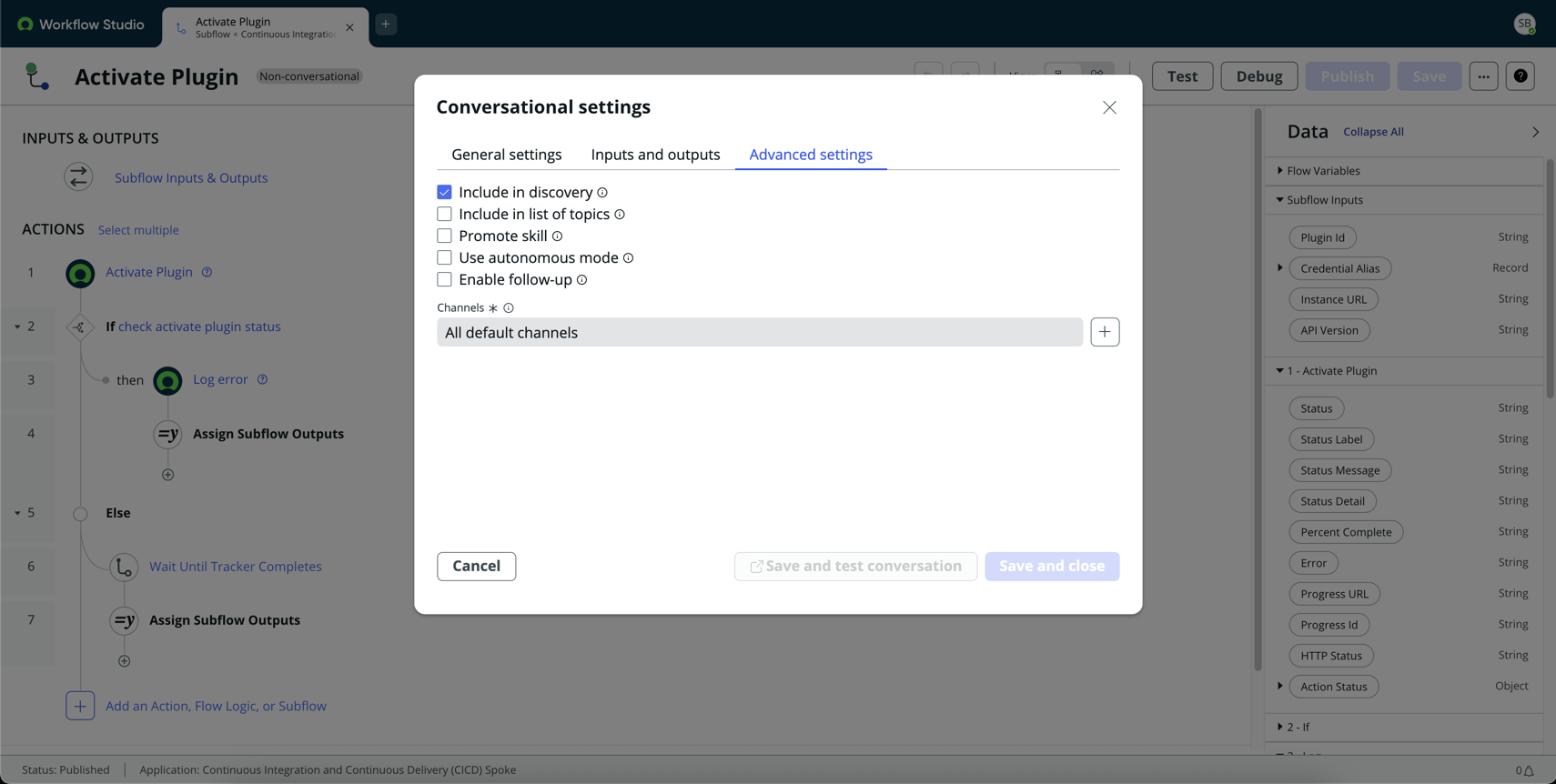 Example of advanced settings.