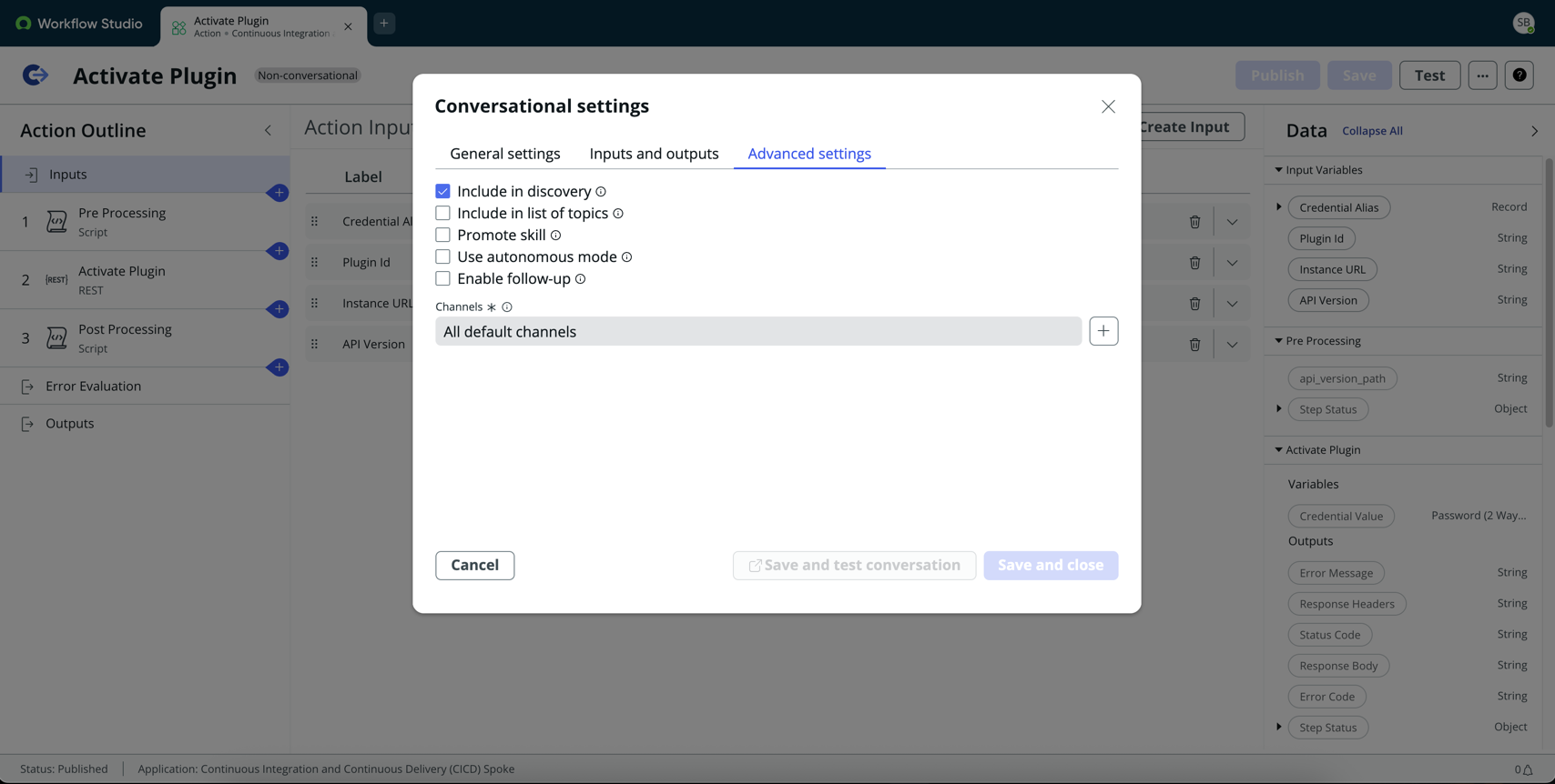 Example of advanced settings.
