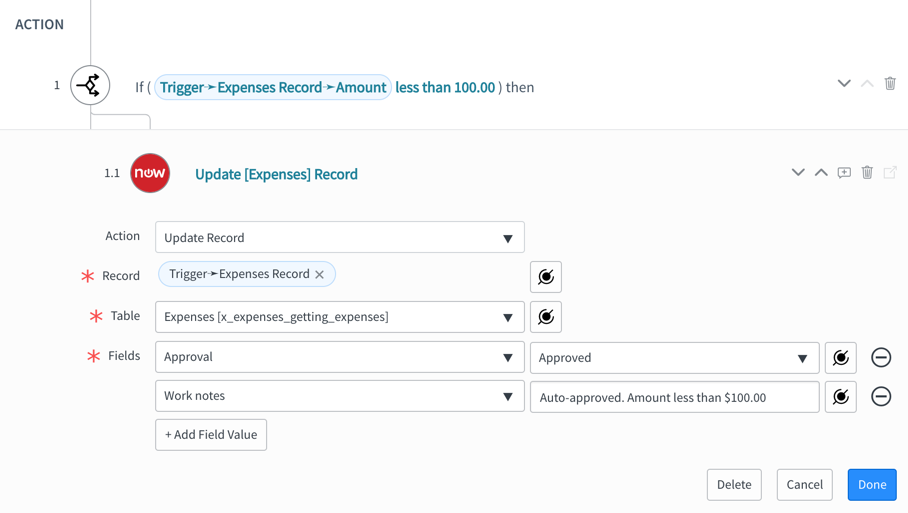 Update Record action to approve the request.