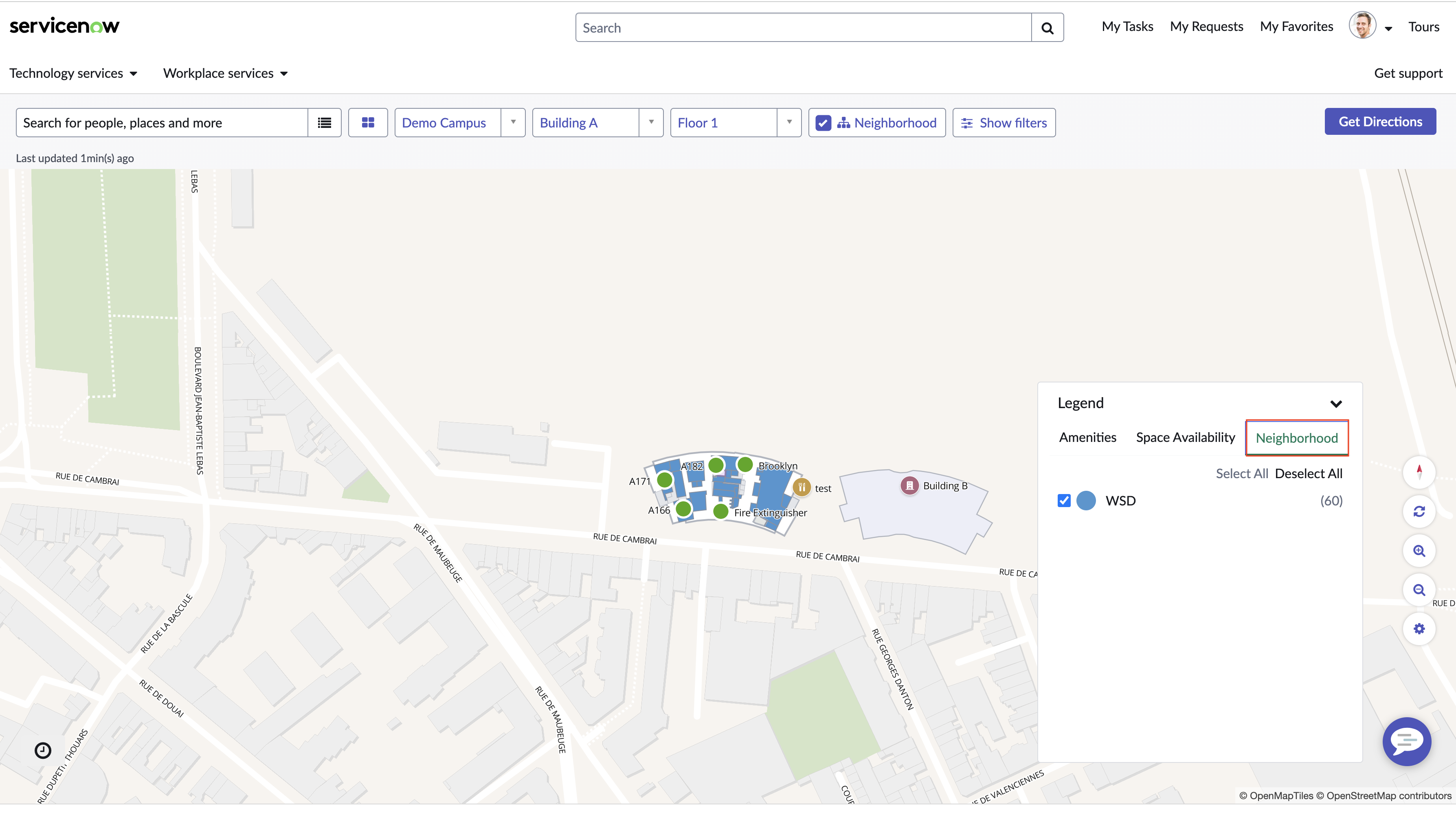 Mapa mostrando legenda disponível para um bairro.