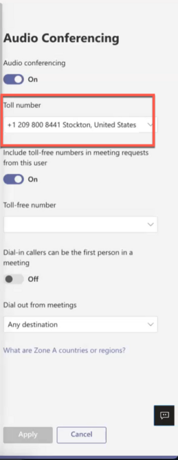 Configurações de conferência de áudio