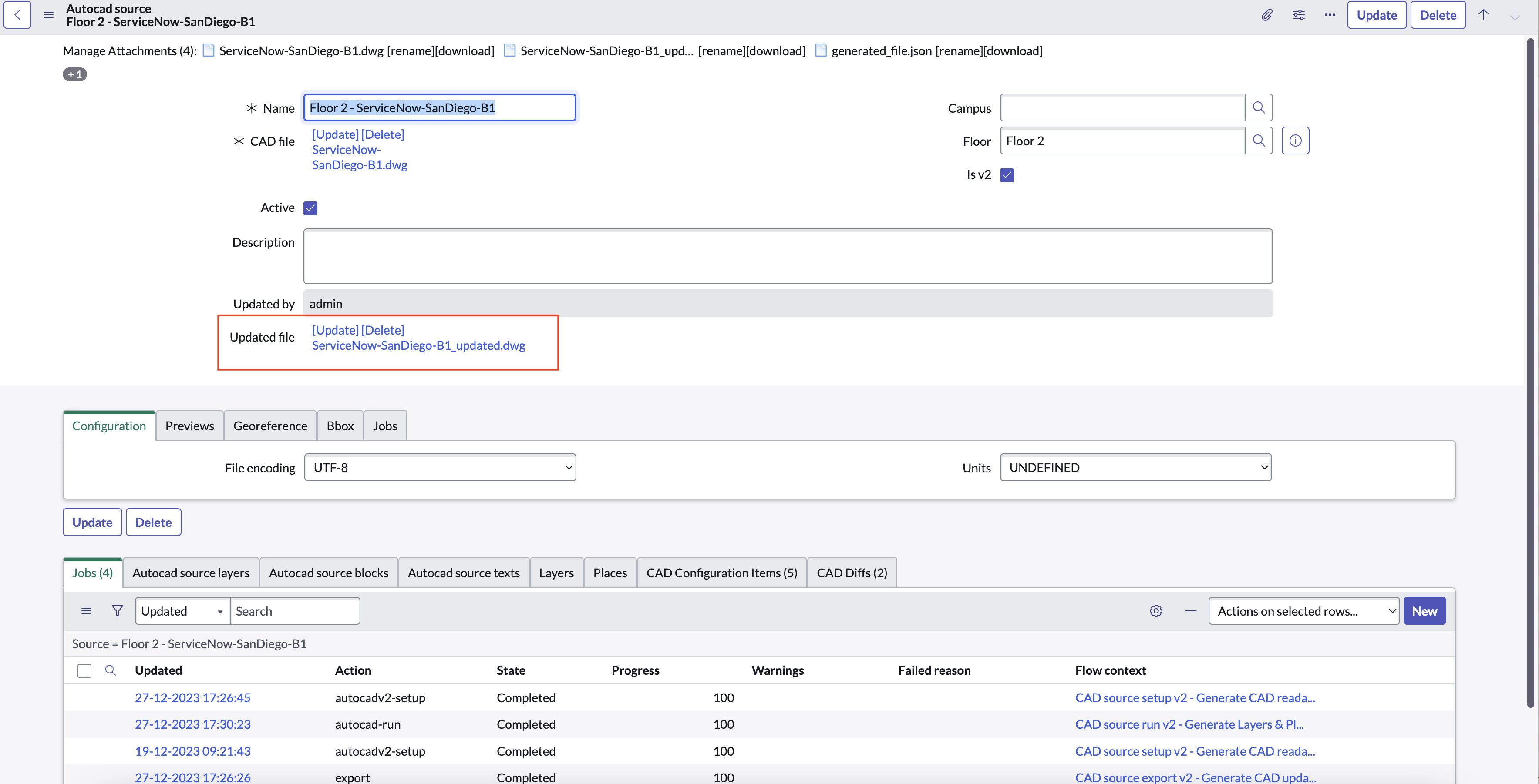 Origem do AutoCAD para o arquivo CAD mostrando o arquivo exportado e atualizado.