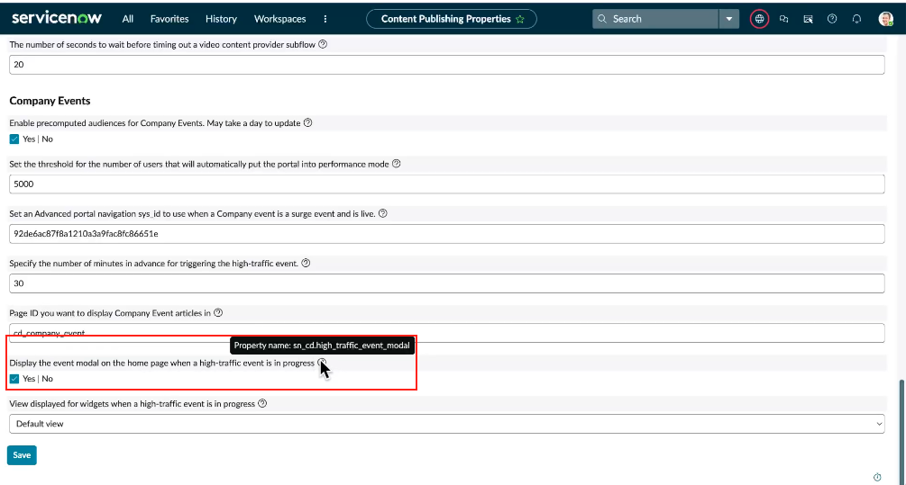 Selecione Sim para exibir o modal de evento na página inicial