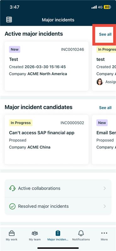 See All highlighted in major incidents tab.