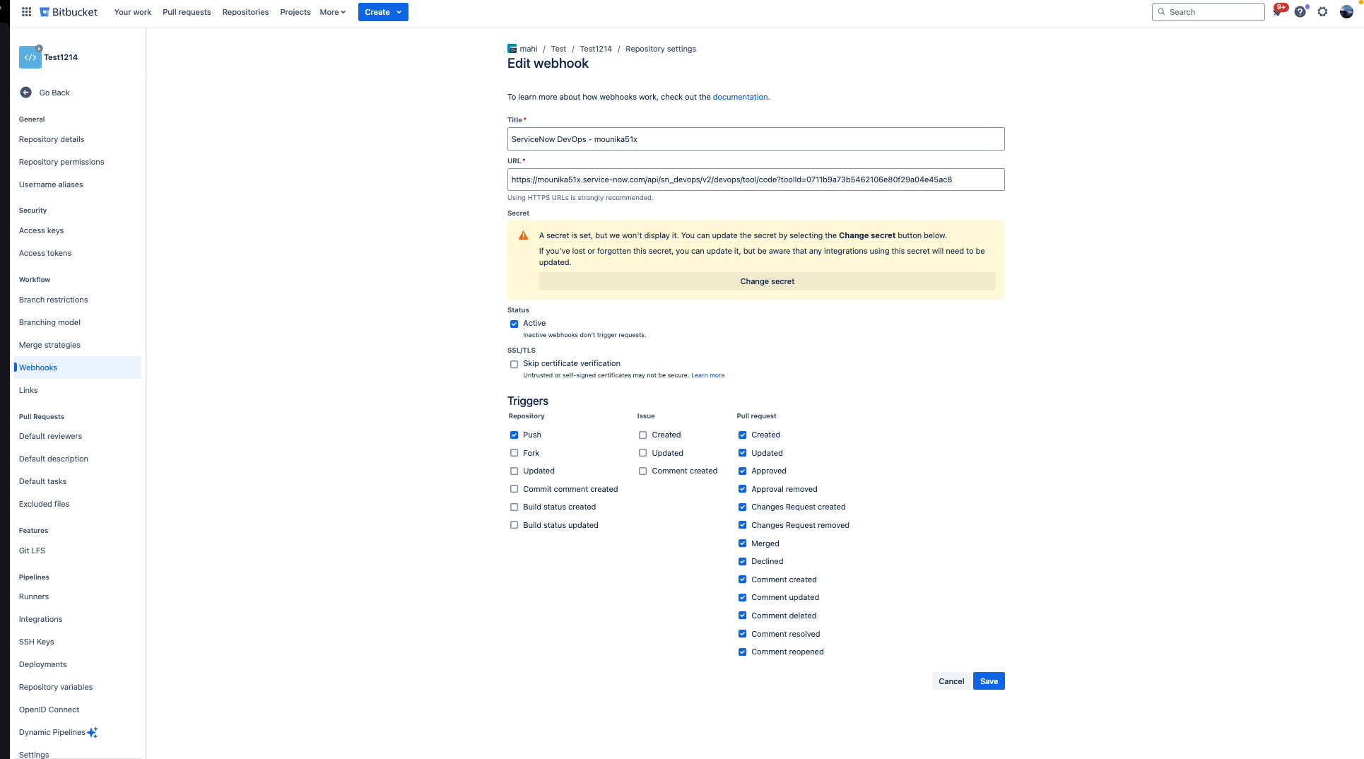 Configure webhooks manually in Bitbucket Cloud