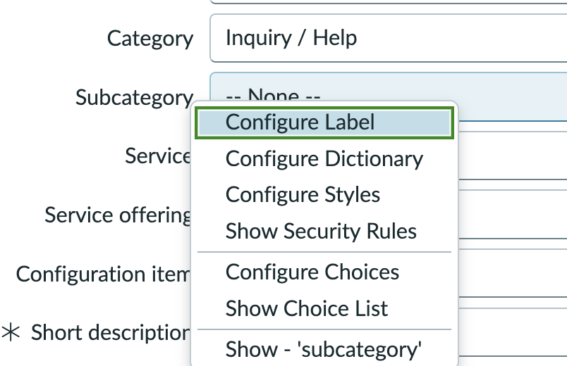Subcategory options