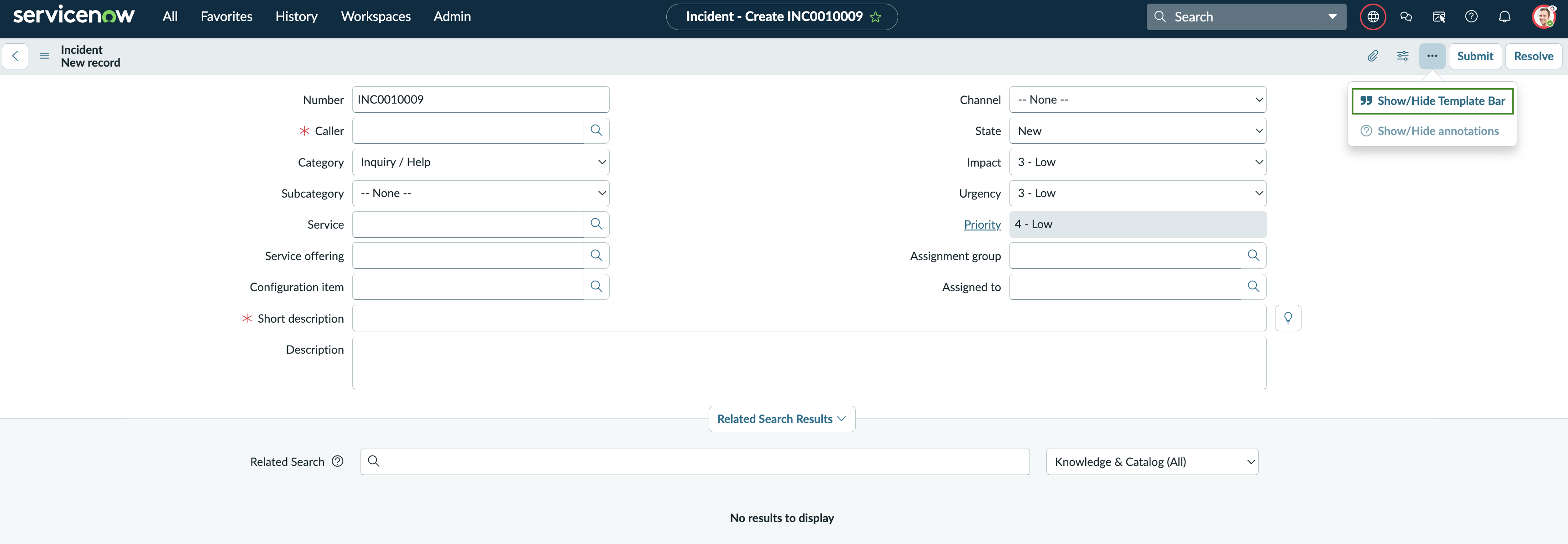 Toggle template bar