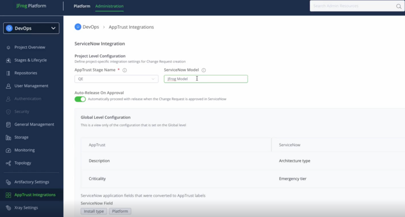 Change request creation settings in JFrog