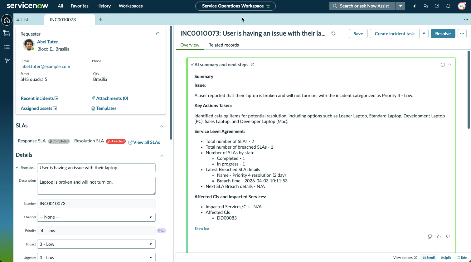 Ai native incident form with no chat panel.