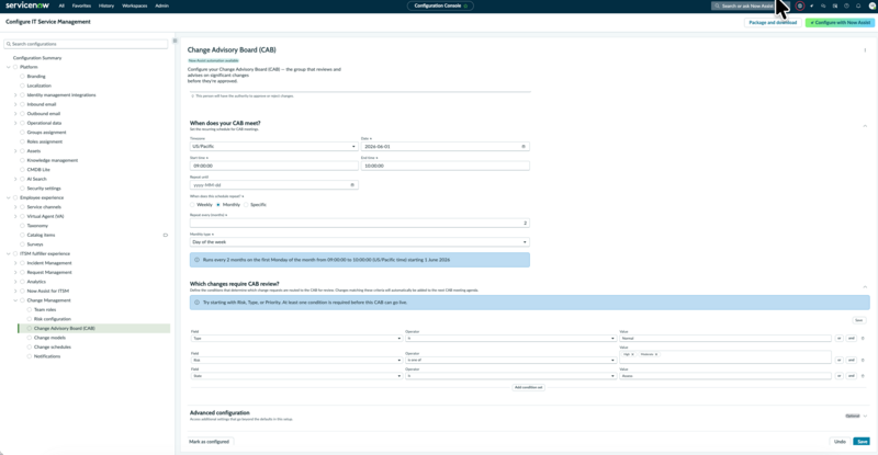 CAB configuration page