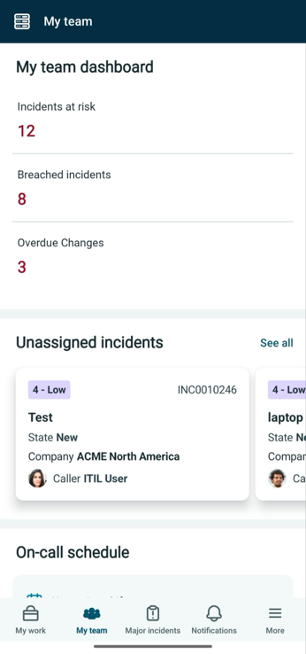 my team dashboard