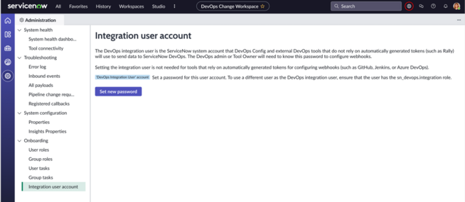 Setting up new integration user password through workspace.