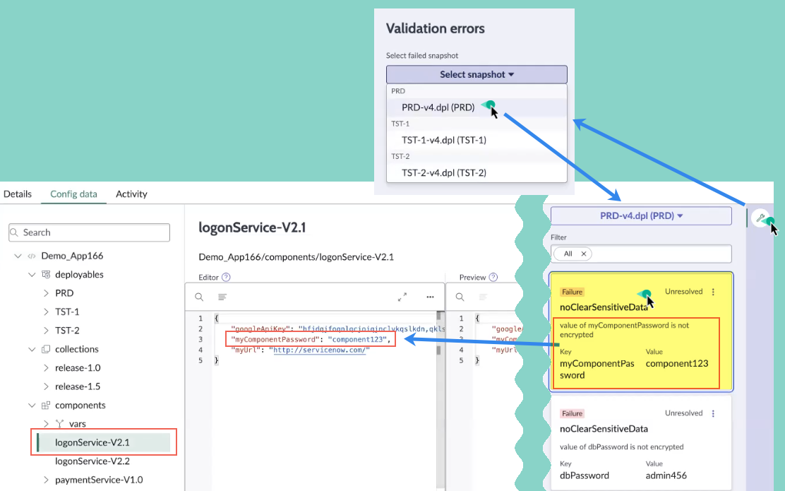Select a card in the validation results panel to go to the problematic CDI