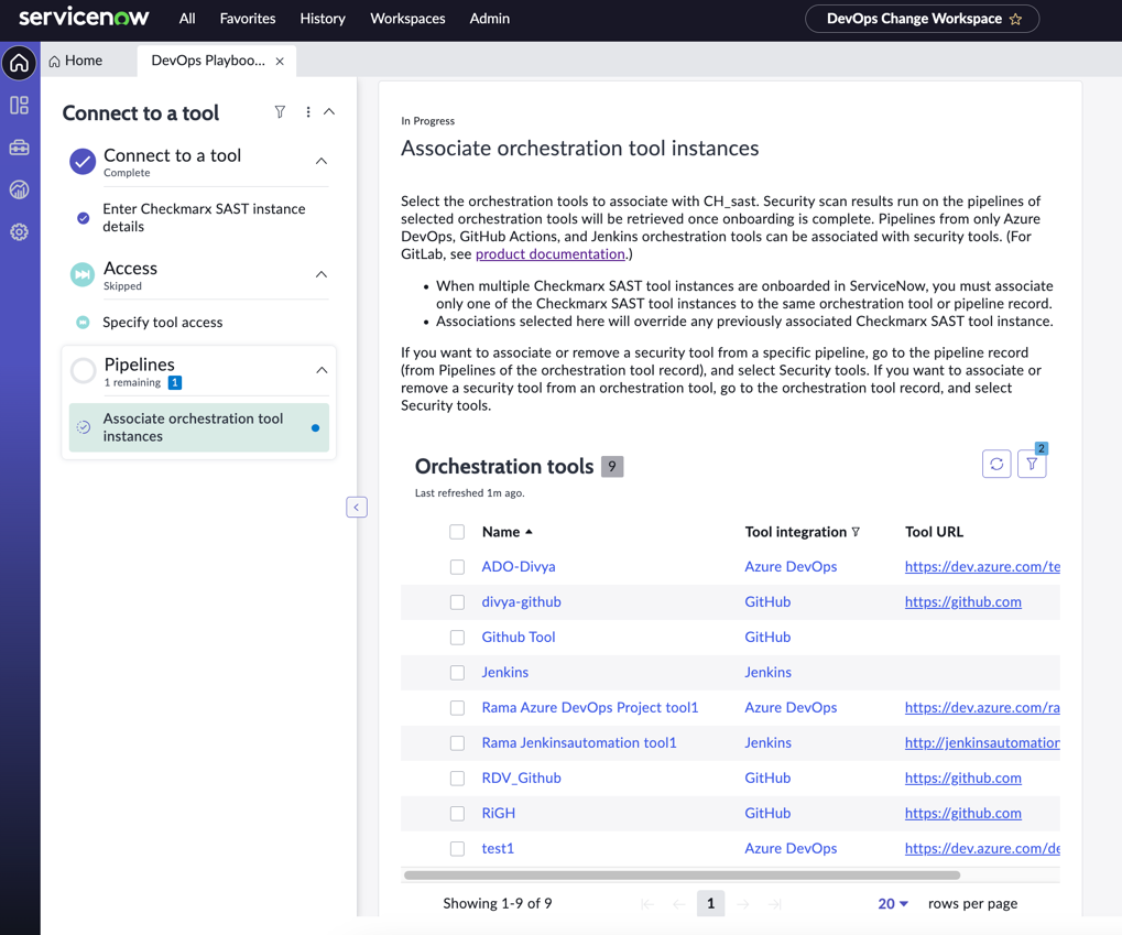 Associate orchestration tool instance playbook activity