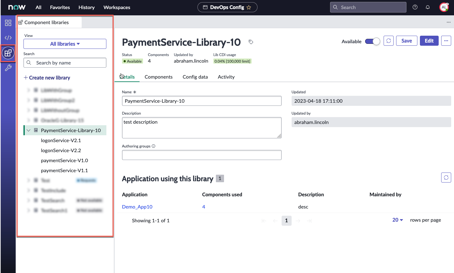Unified view in DevOps Config Workspace to manage component libraries and shared components.
