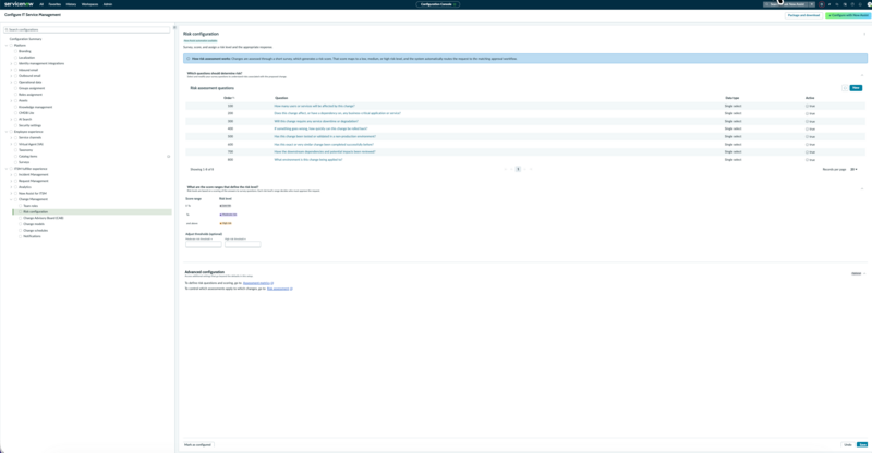 Change risk configuration page