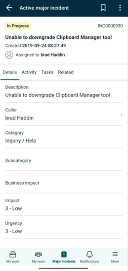 Assignment group in ITSM Mobile Agent