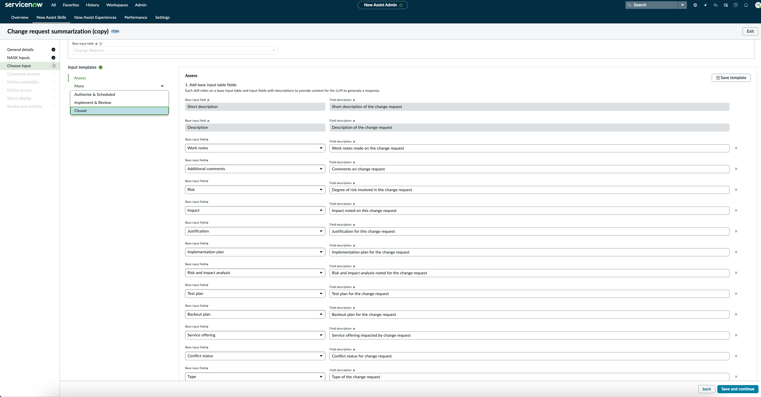 Customizing the change request summarization skill with input data