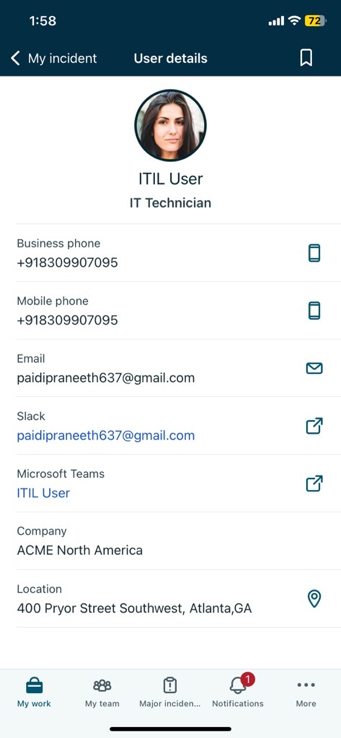 User details in ITSM Mobile Agent
