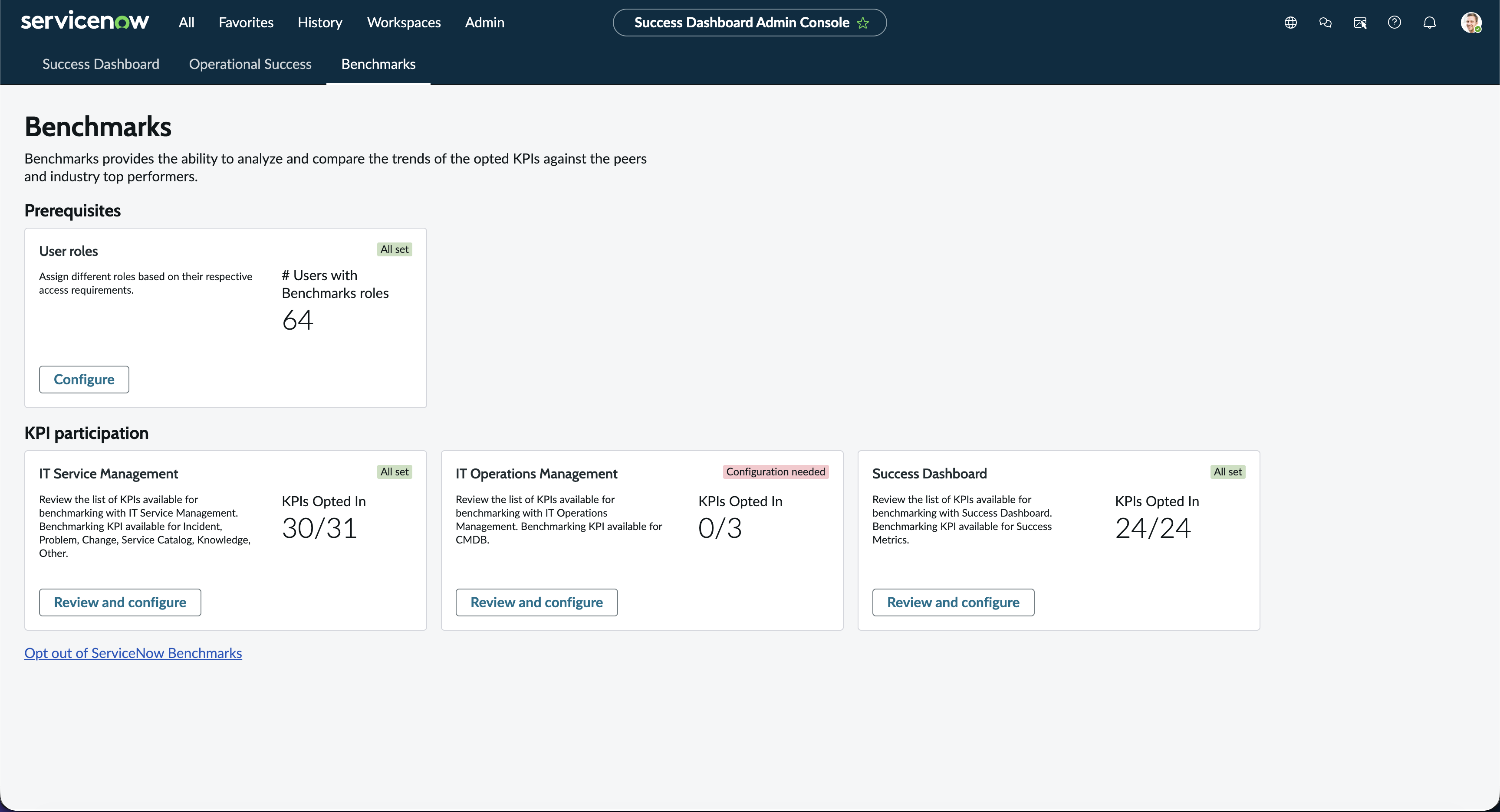 Admin Console Benchmarks dashboard