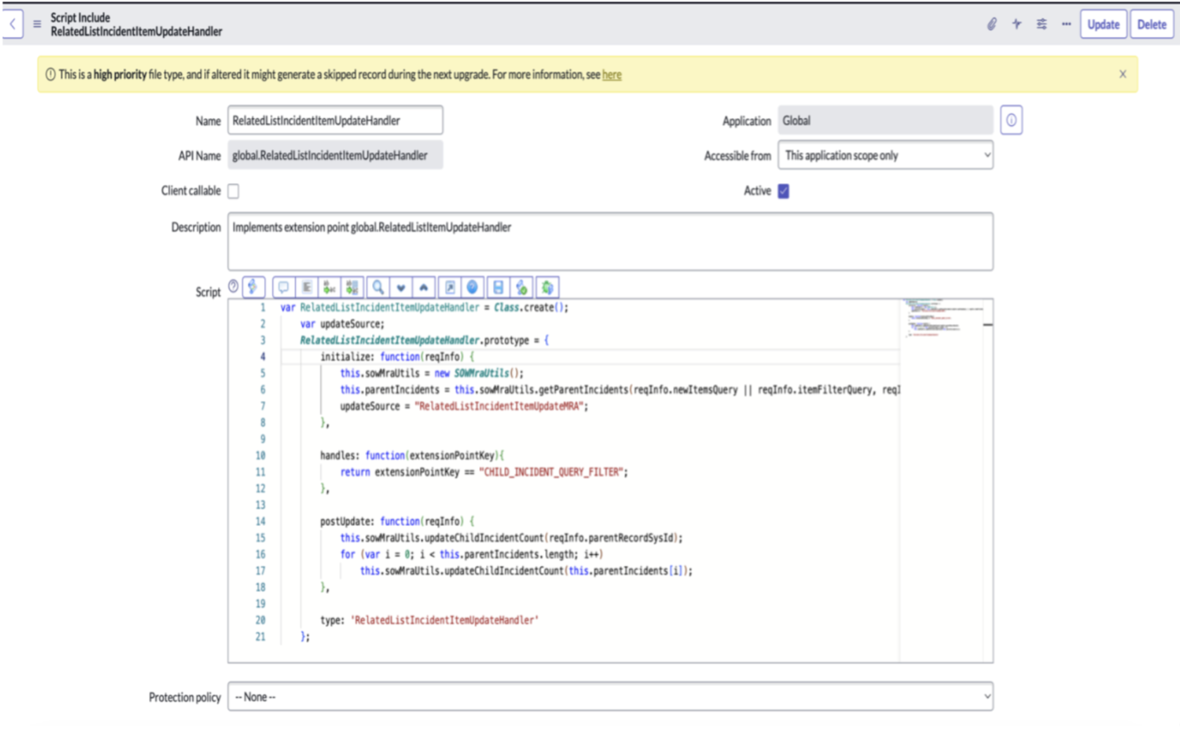 RelatedListIncidentItemUpdateHandler script includes