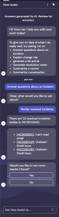 Incident assist panel topic in Service Operations Workspace.