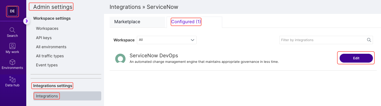 Configure ServiceNow DevOps application.