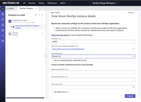 Connect to a tool - ADO OAuth 2.0