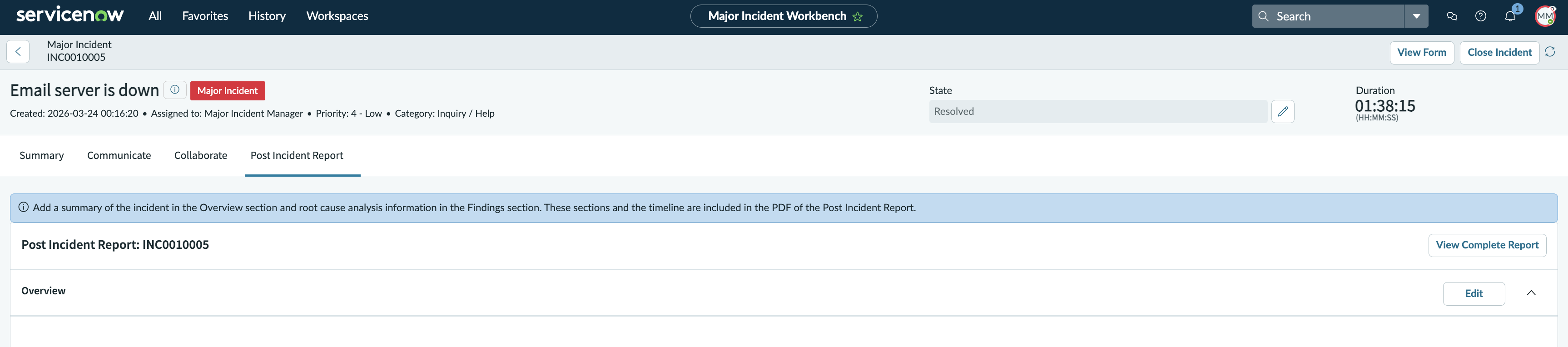 Post incident report tab