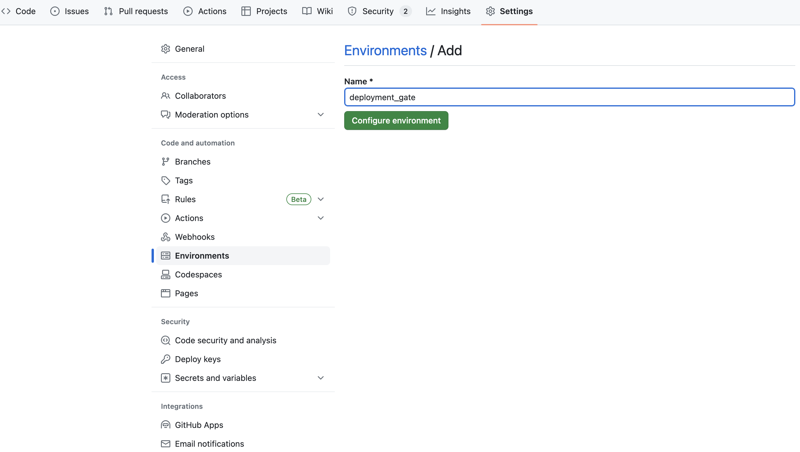 Add new environment for GitHub App