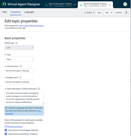 Configure a VA topic for Now Assist in Virtual Agent