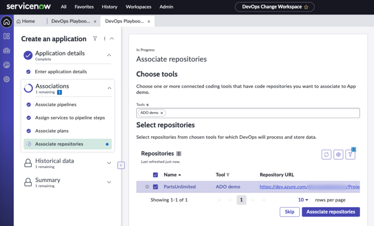 Associate repositories to the application.