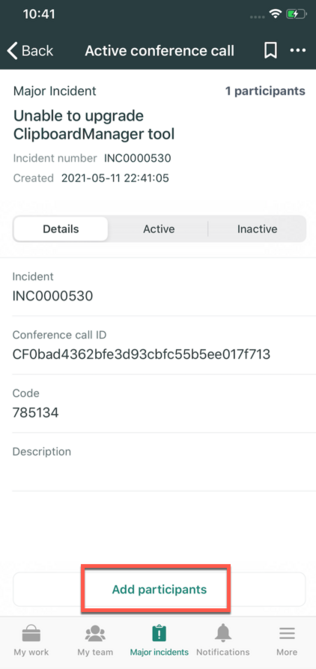 Add participants highlighted in the conference call screen.