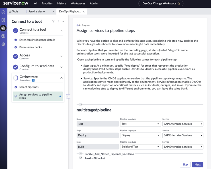 Assign services to pipelines in Jenkins.
