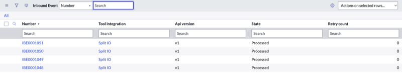 Inbound events for Split created in ServiceNow