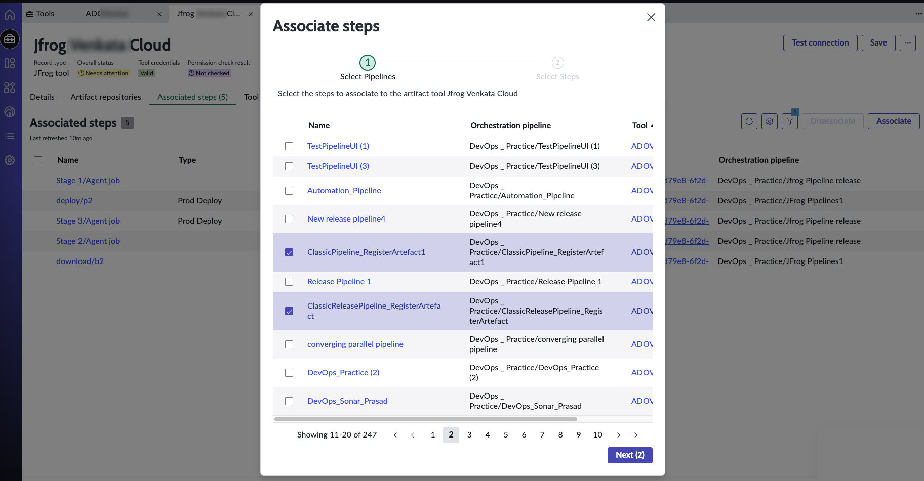 Select pipelines containing steps.